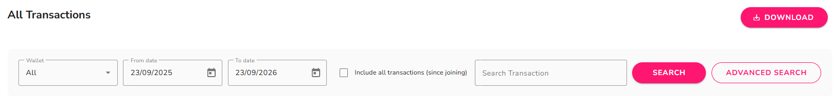 Statement filters and download options