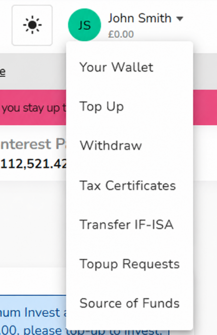 Your Wallet option in the account menu
