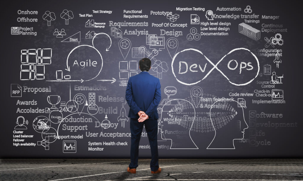 Software engineer observing software development processes on a
