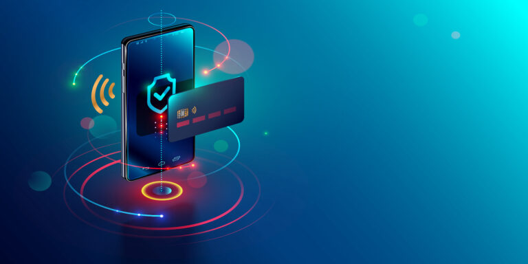 Isometric mobile phone and internet banking. online payment security transaction via credit card. protection shopping wireless pay through smartphone. digital technology transfer pay.